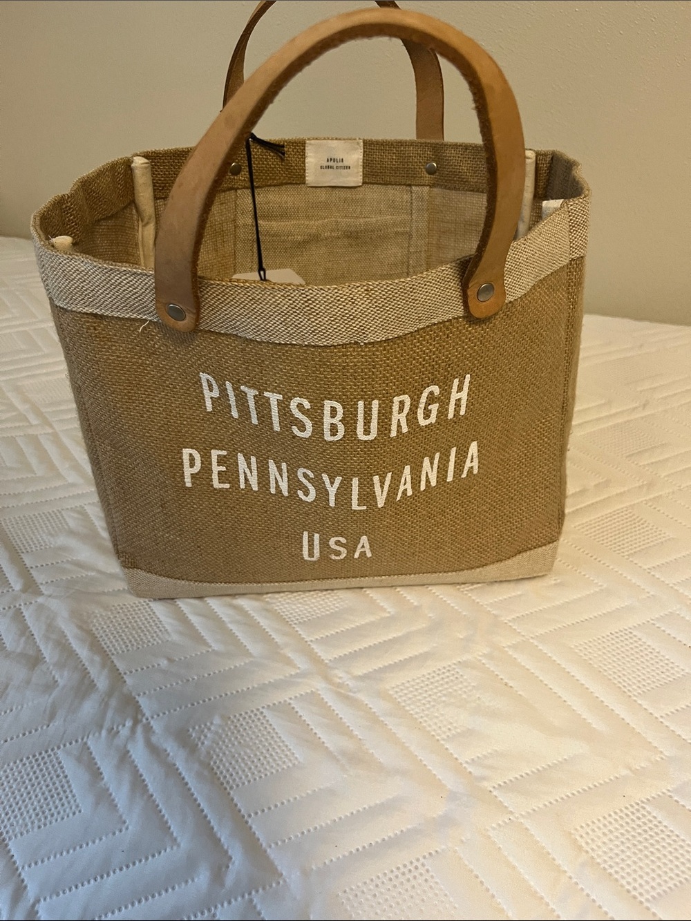 Pittsburgh Pennsylvania USA Jute Tote Bag with Leather Handles - Tan